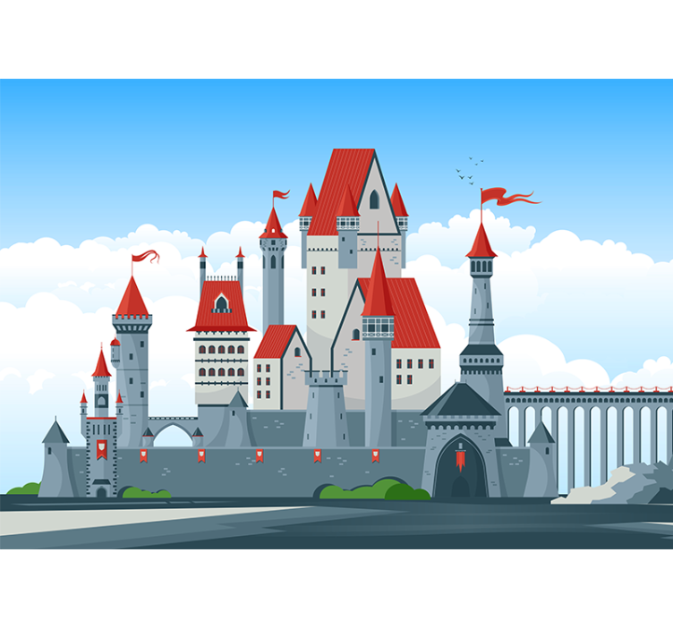 Wall mural fantasy castle with red roofs - TenStickers