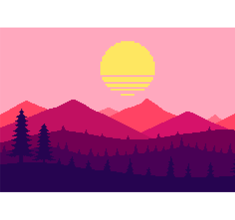 Landscape wall mural pixelated mountain sunset - TenStickers