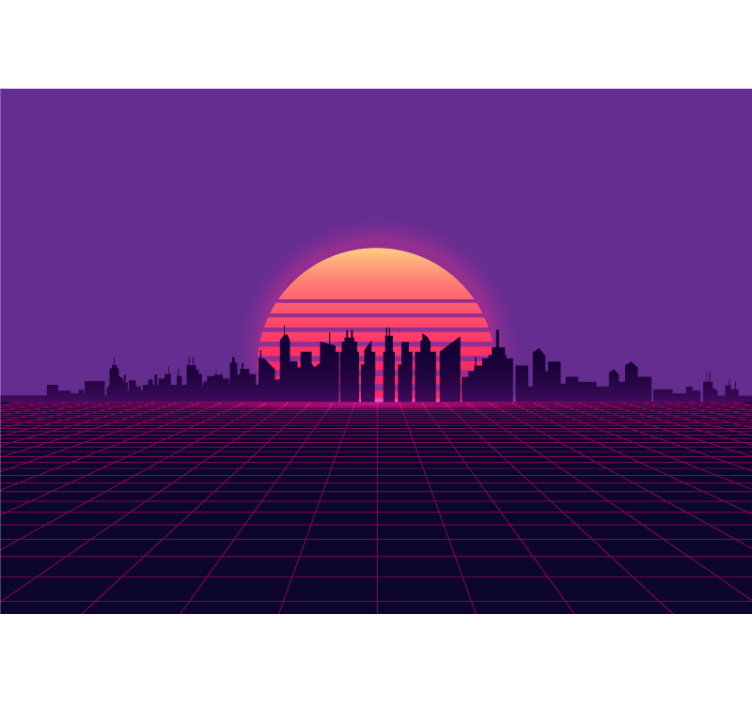 City wall mural sunset cityscape silhouette - TenStickers