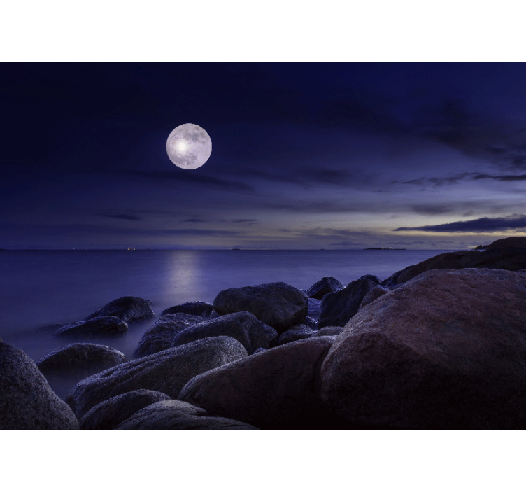 Sky wall mural lunar illuminated ocean scene - TenStickers