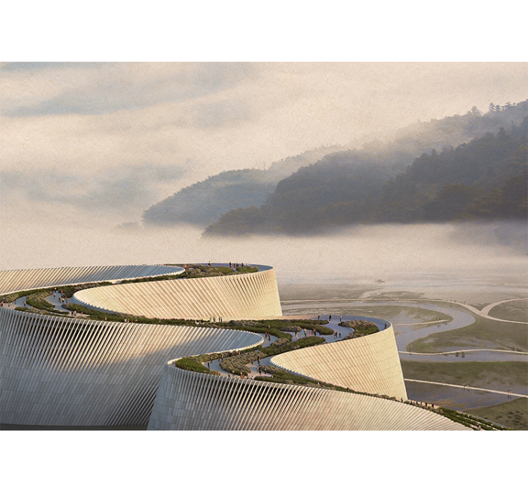 Landscape wall mural of curved architectural form - TenStickers