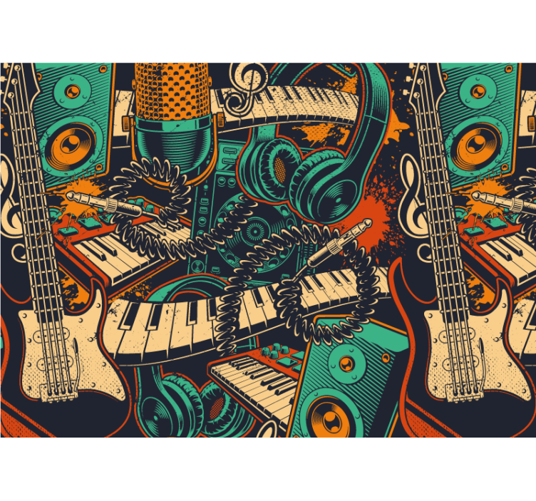 Music wall mural guitar and headphones design - TenStickers