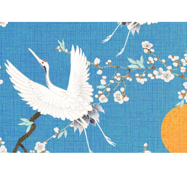 Lion wall mural graceful crane blossoms - TenStickers