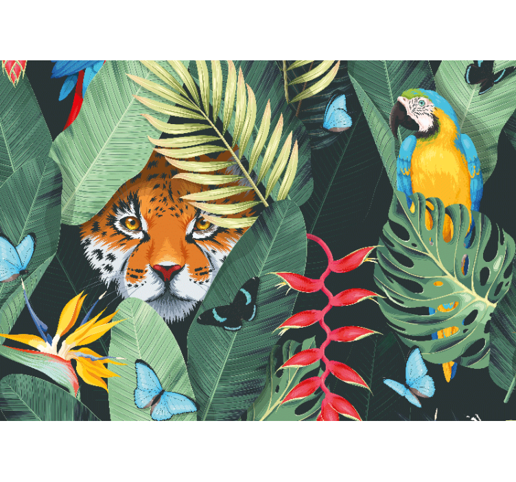 Tiger and Parrot animals wall mural - TenStickers