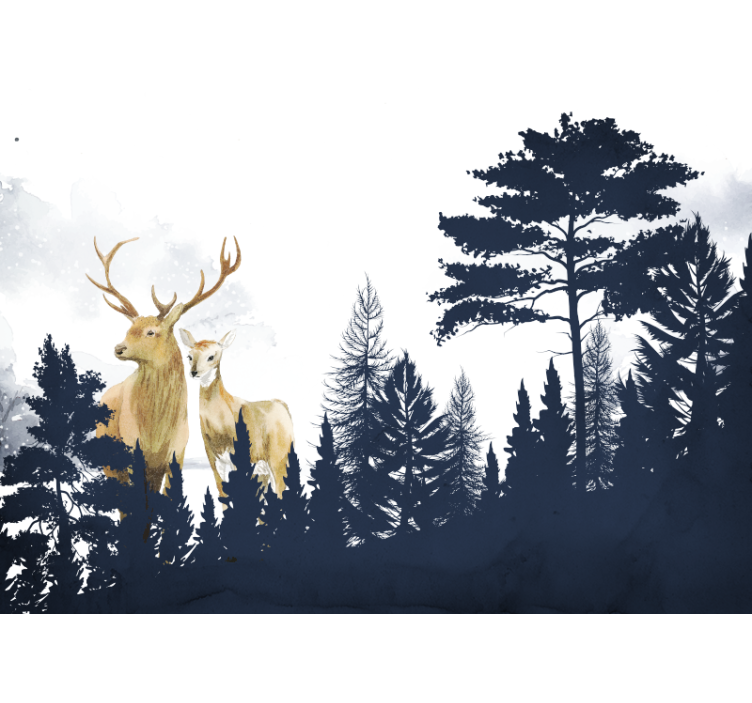 Forest wallpaper majestic deer pair - TenStickers