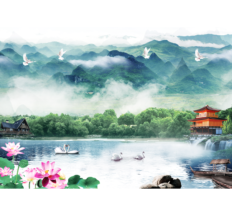 Serene scene wall mural mountain 3D wallpaper - TenStickers