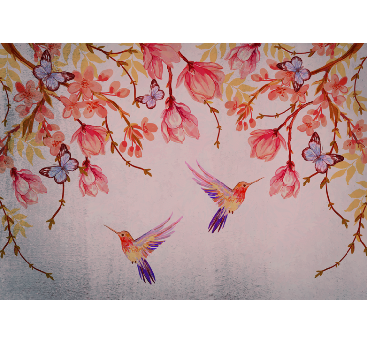 Hummingbirds and blossoms flower wall mural - TenStickers