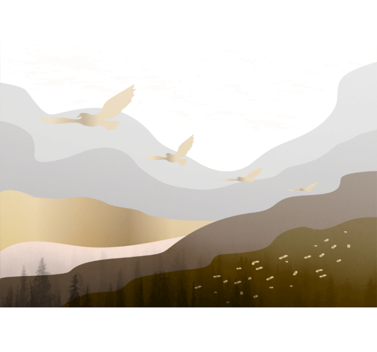 Nature wallpaper with flying bird silhouettes - TenStickers