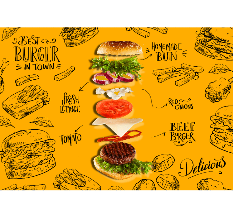 Falling Burger wall mural - TenStickers