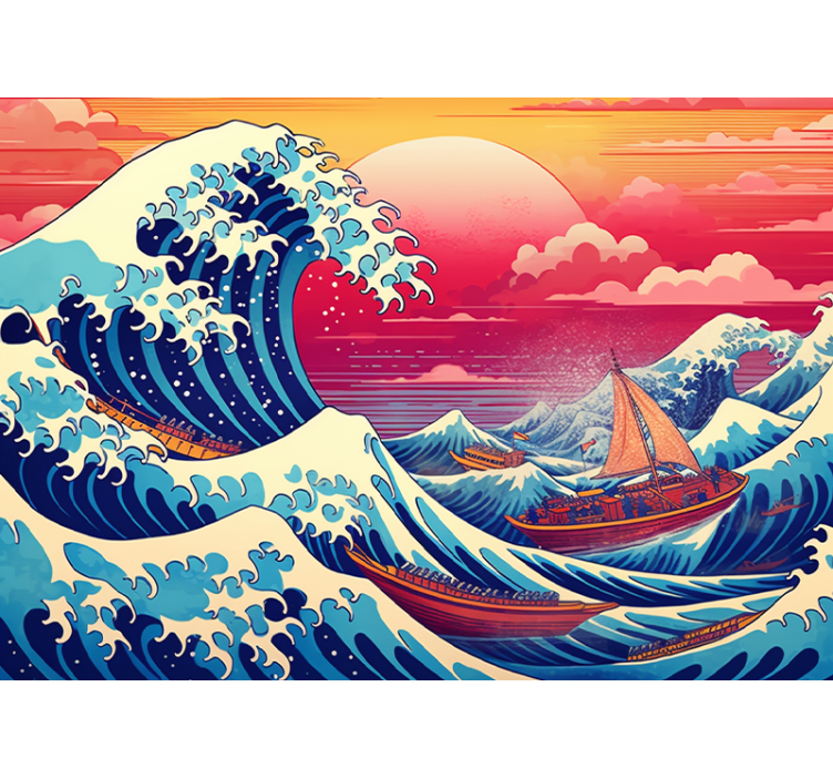 Japanese Wave Saturated Colours Art Wall Mural - TenStickers