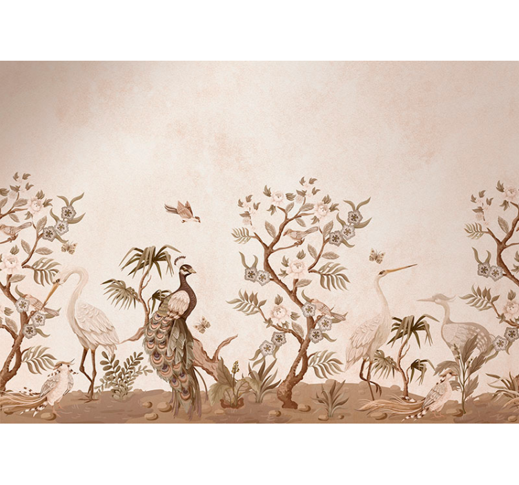 Vintage exotic garden beige bedroom wallpaper - TenStickers