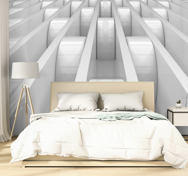 Abstract geometric white 3d mural wallpaper - TenStickers
