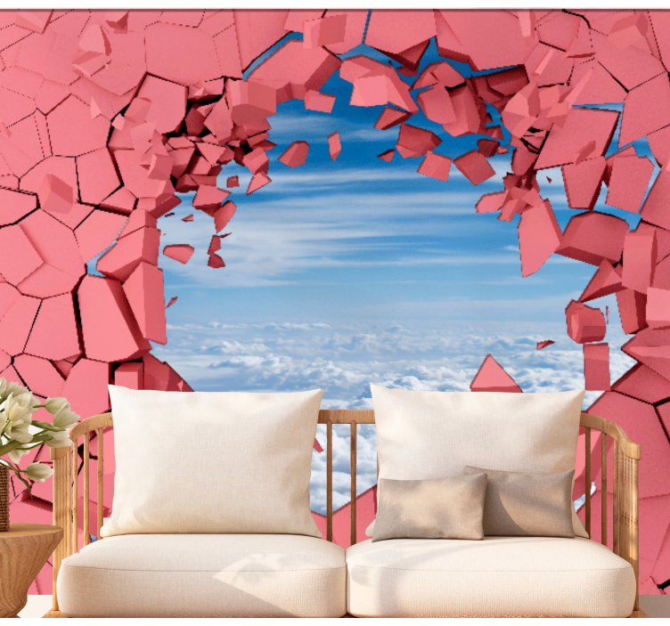 3d wallpaper breaking through barriers - TenStickers