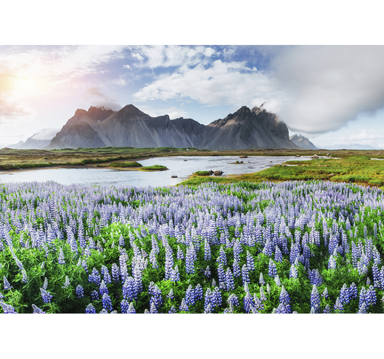 Wall mural mountain lush blue lupines - TenStickers
