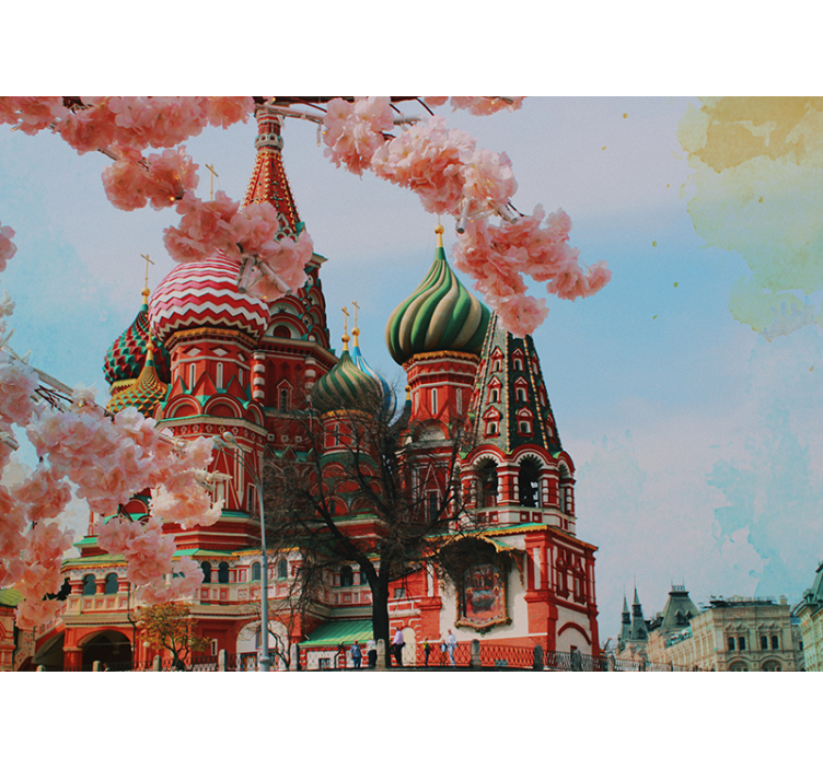 St. Basil's cathedral blossoms city wall mural - TenStickers