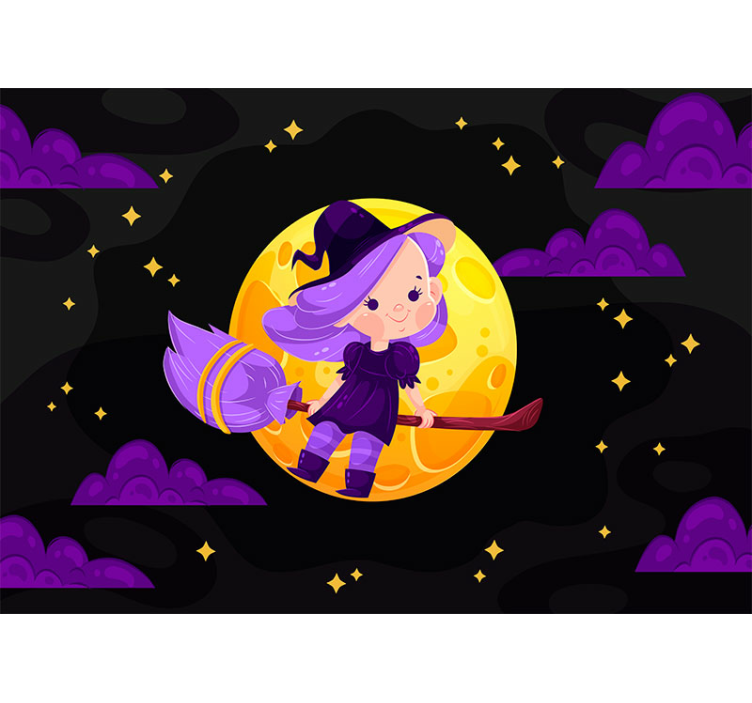 Cute Witch Broomstick romantic wall mural - TenStickers