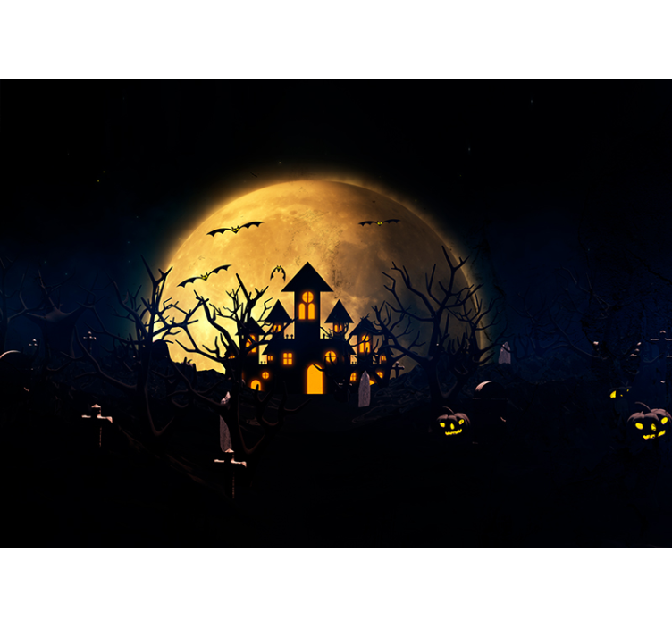 Spooky Moonlit Mansion wall mural halloween - TenStickers