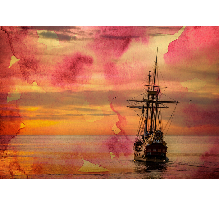 Historic Ship Sunset under the sea wall mural - TenStickers