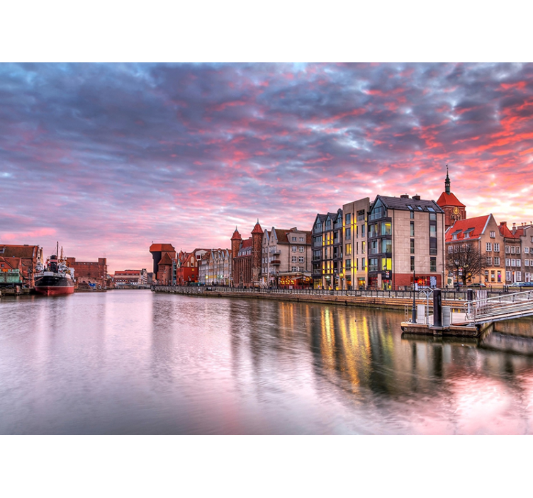 City wall mural gdansk harbor sunset - TenStickers