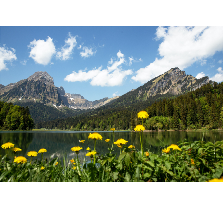 Landscape wall mural mountain lakeside view - TenStickers
