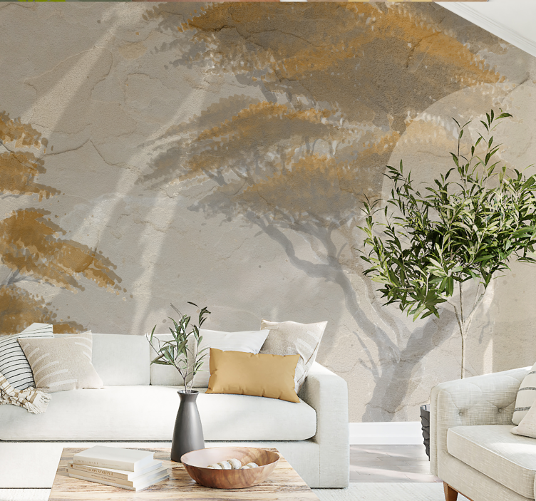Graceful tree silhouettes living room wall mural - TenStickers