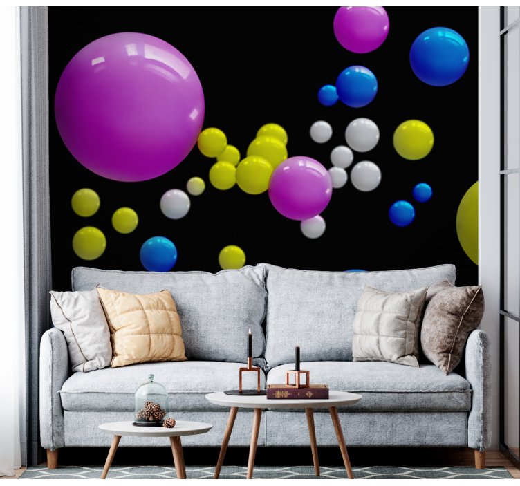 Abstract wall mural of colorful floating spheres - TenStickers