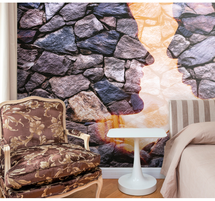 Abstract wall mural silhouetted stone faces - TenStickers
