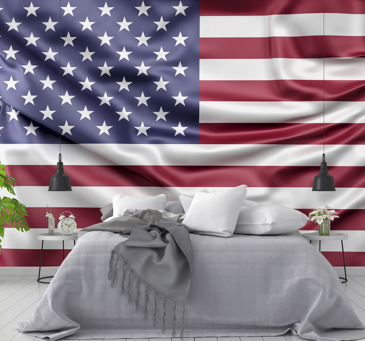 Wall mural master bedroom american flag waves - TenStickers