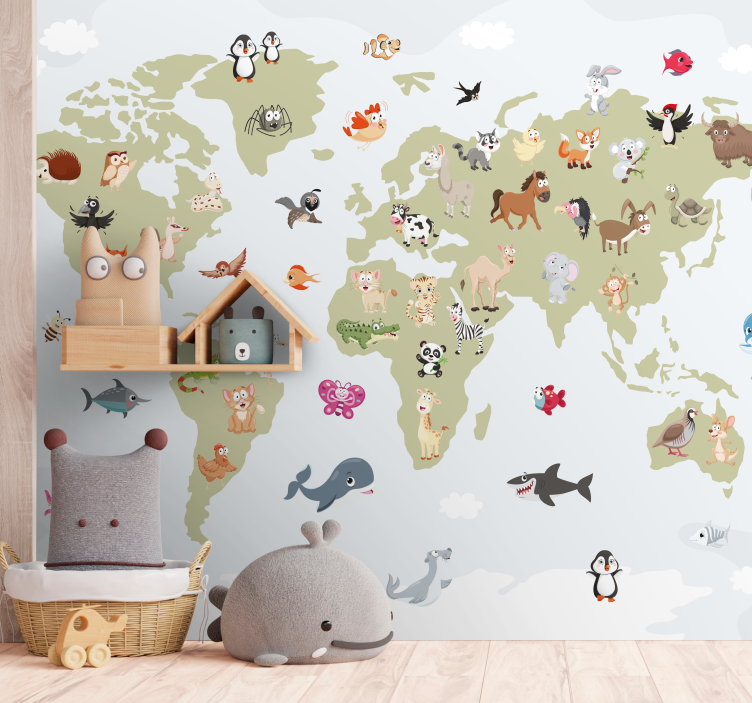 Animals wall mural creatures world map - TenStickers