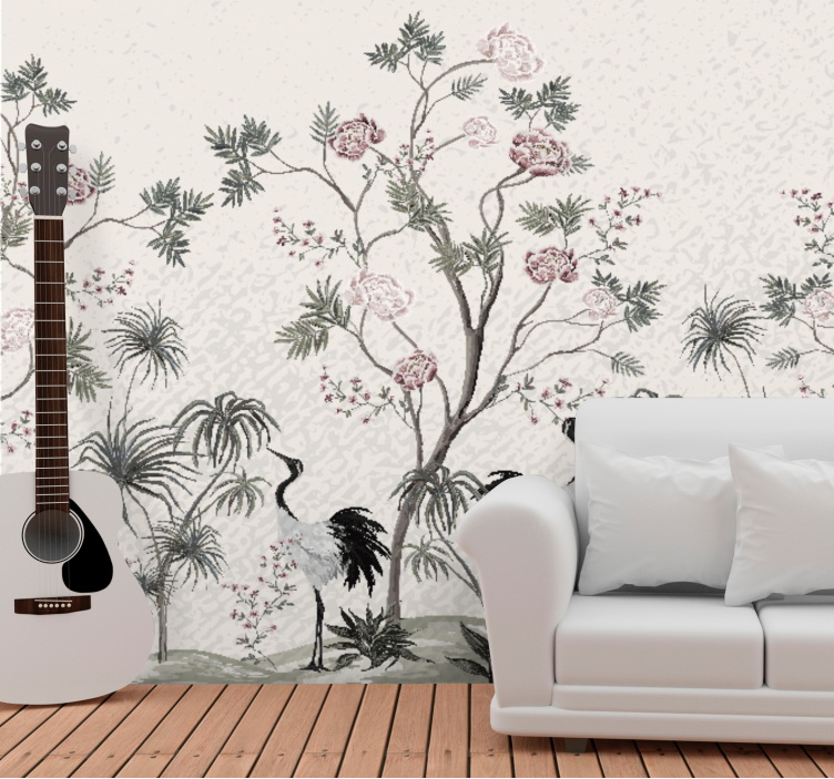 Animals wall mural elegant crane scene - TenStickers
