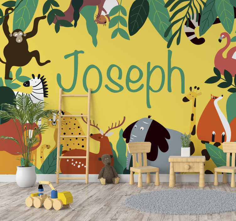 Animals wall mural featuring playful jungle creatures - TenStickers