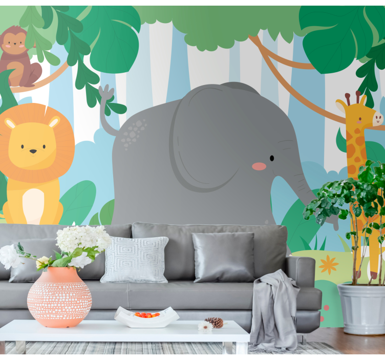 Animals wall mural friendly jungle creatures - TenStickers