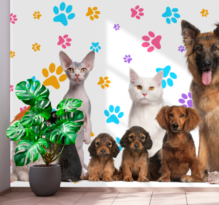 Animals wall mural happy pet friends - TenStickers