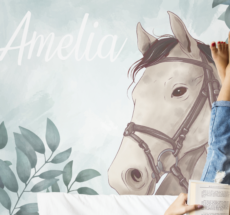 Animals wall mural horse with name - TenStickers