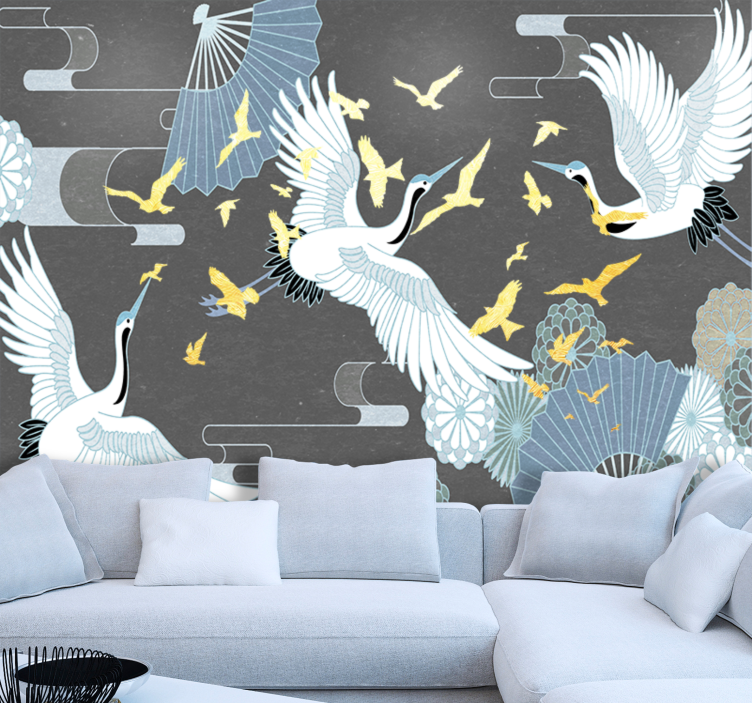 Animals wall mural of graceful flying cranes - TenStickers