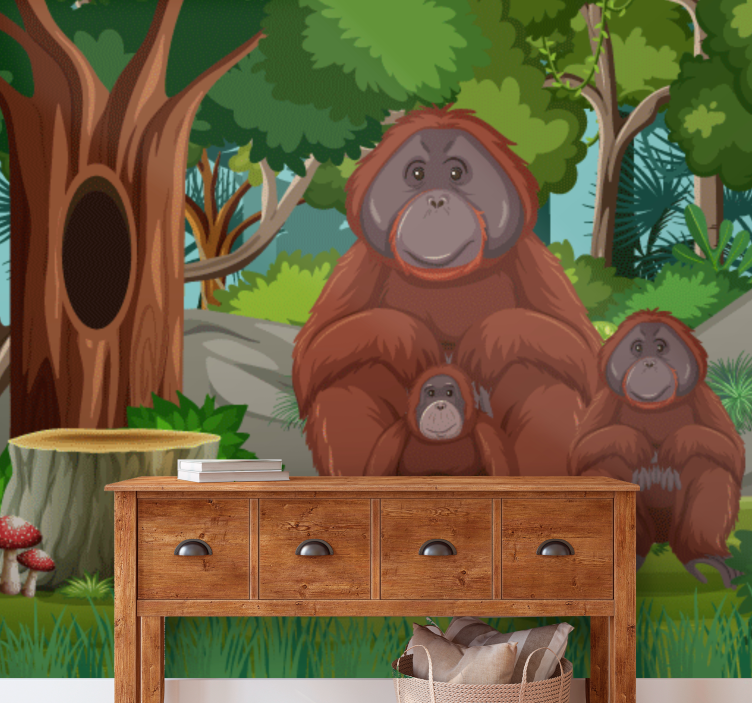 Animals wall mural orangutan family scene - TenStickers