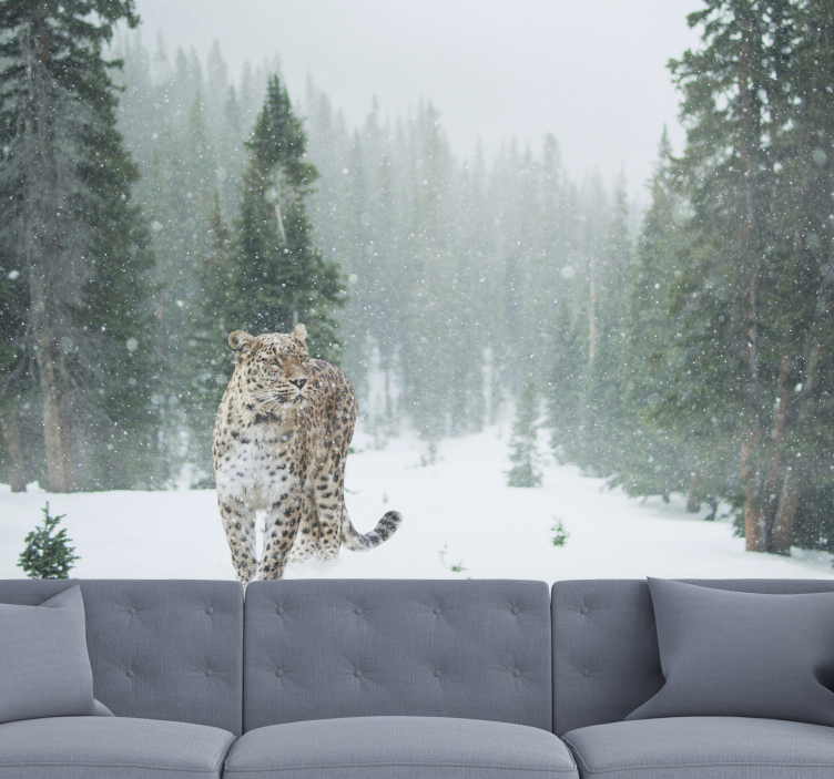 Animals wall mural snowy leopard walk - TenStickers