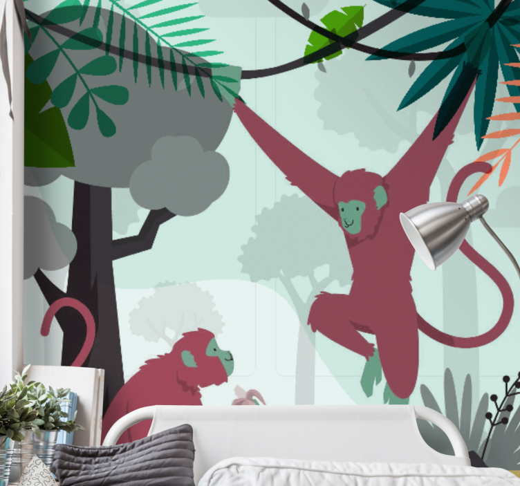 Animals wall mural swinging monkeys at play - TenStickers