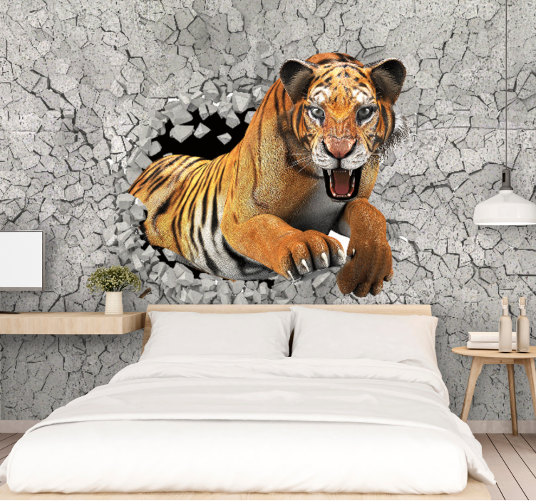 Animals wall mural tiger breaking through - TenStickers
