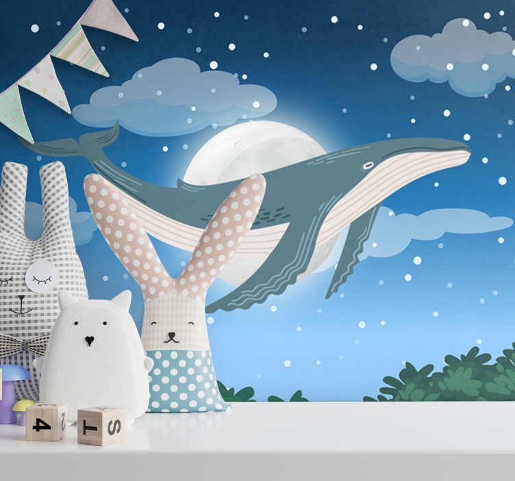 Animals wall mural whale under moonlight - TenStickers