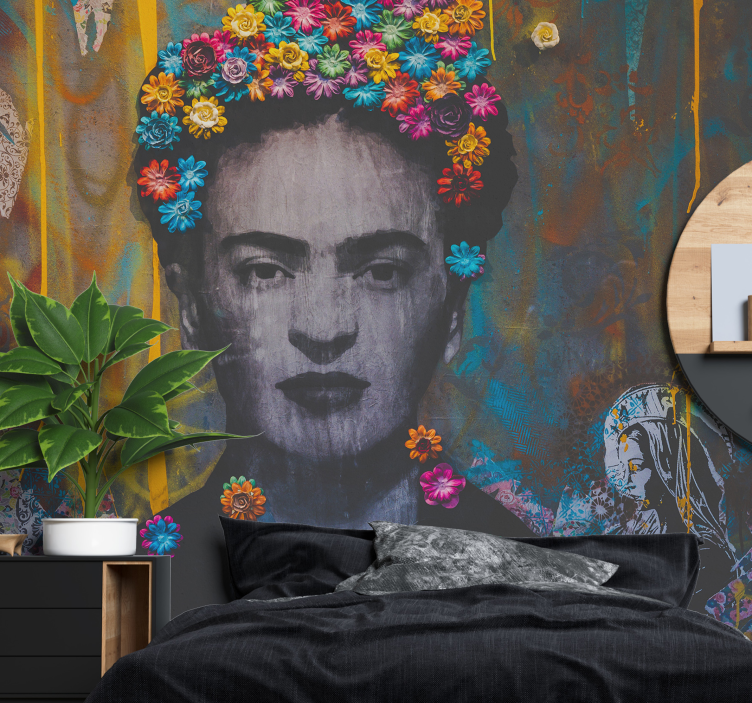 Art wall mural frida floral portrait - TenStickers