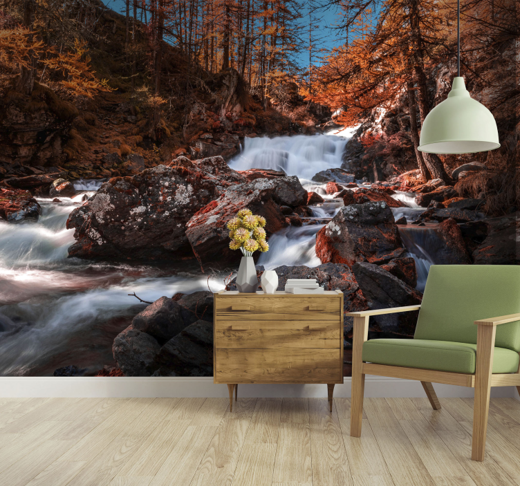 Autumn Stream Flow wall mural mountain - TenStickers
