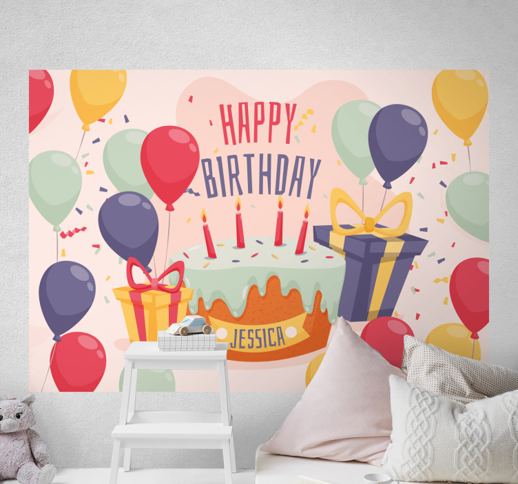 Birthday Celebration Cake personalized wall mural - TenStickers
