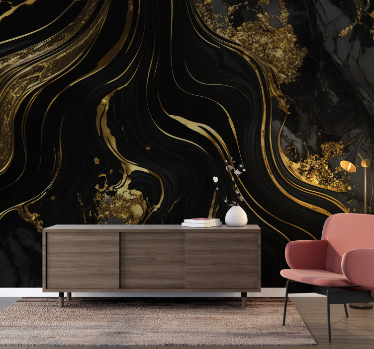 Black and Gold marble living room wallpaper - TenStickers