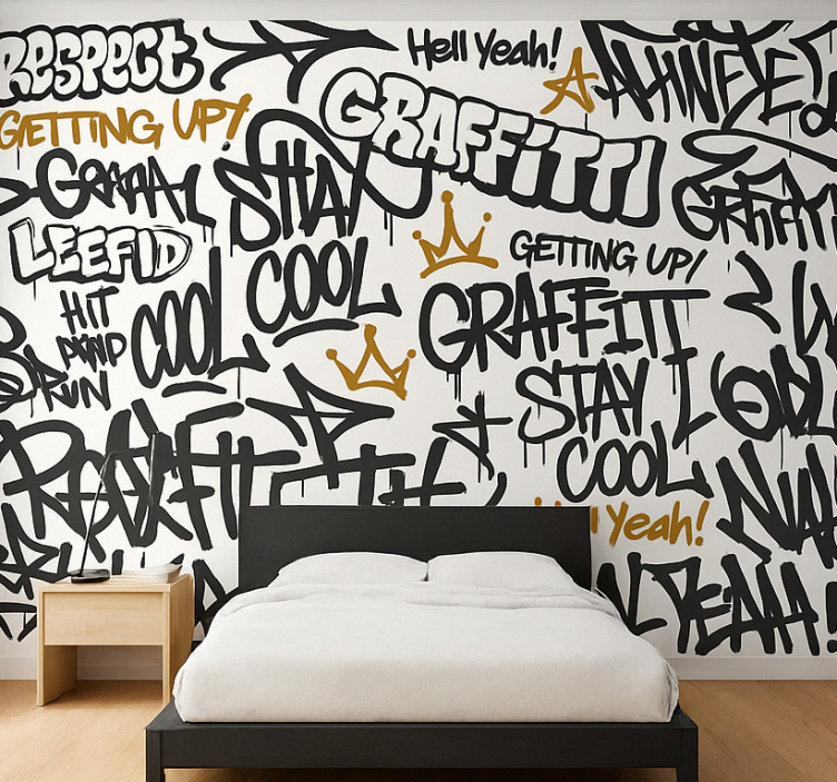 Black and white graffiti wall mural teen bedroom - TenStickers