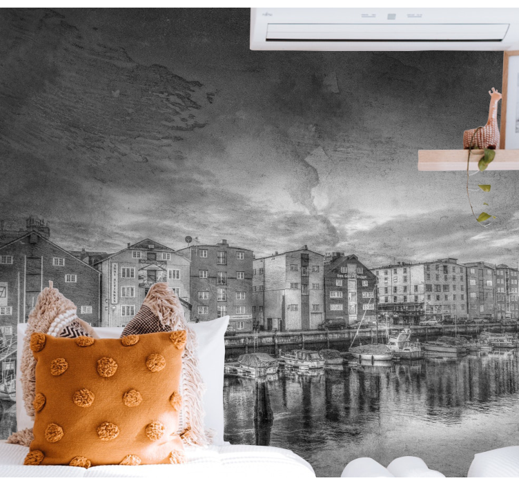 Black and White Harbor city wall mural - TenStickers