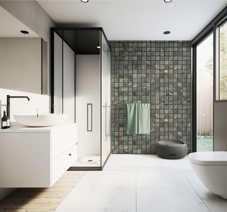 Black Tiles Bathroom Mural - TenStickers