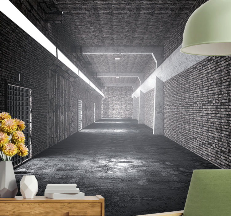 Brick mural wallpaper industrial brick corridor - TenStickers