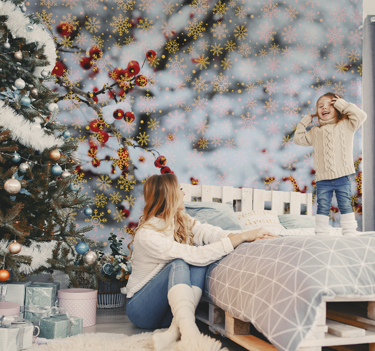 Christmas wall mural festive winter moments - TenStickers