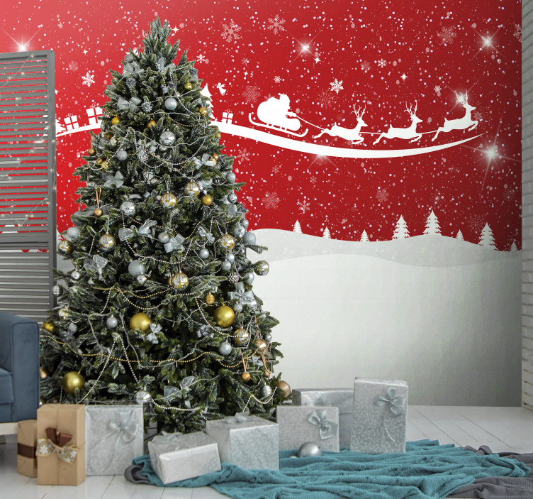 Christmas wall mural santa sleigh scene - TenStickers